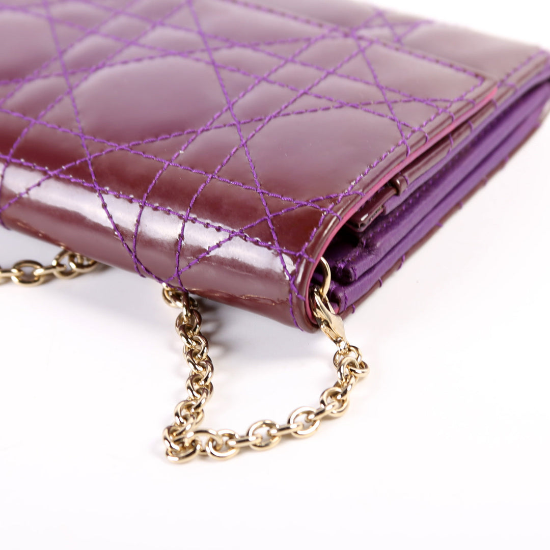 Patent Cannage Lady Top quality Dior Chain Wallet Purple