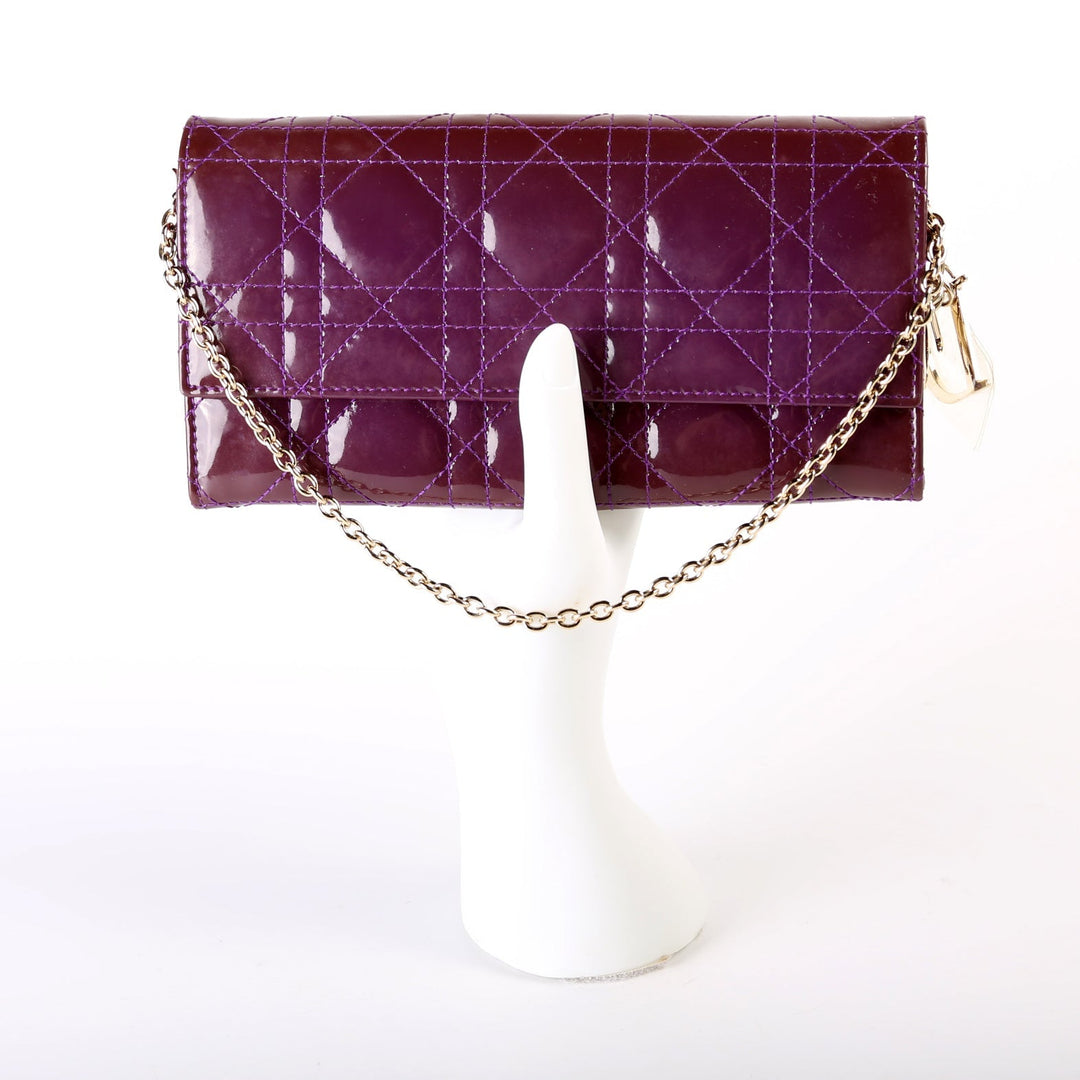 Patent Cannage Lady Top quality Dior Chain Wallet Purple