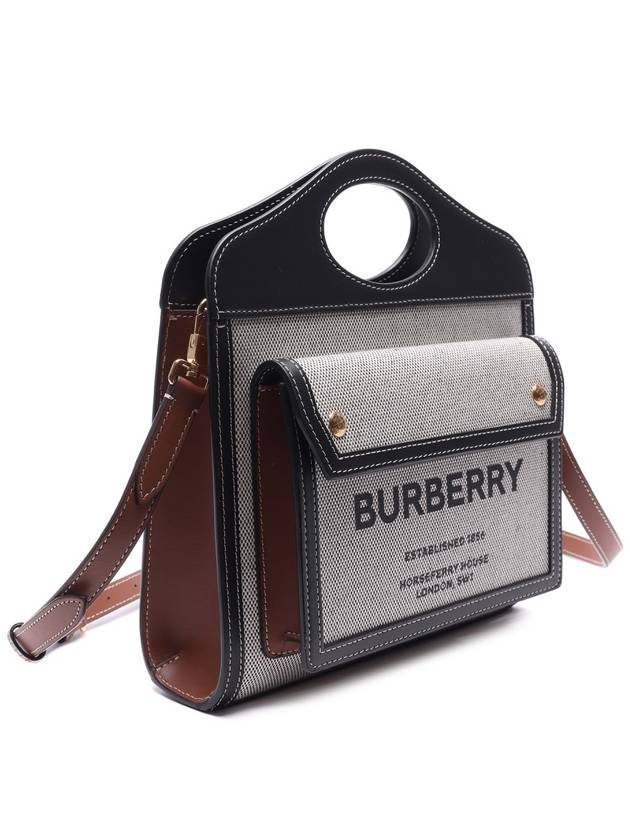 Burberry Mini Tri-tone Cotton Canvas and Leather Pocket Crossbody Bag Black Tan