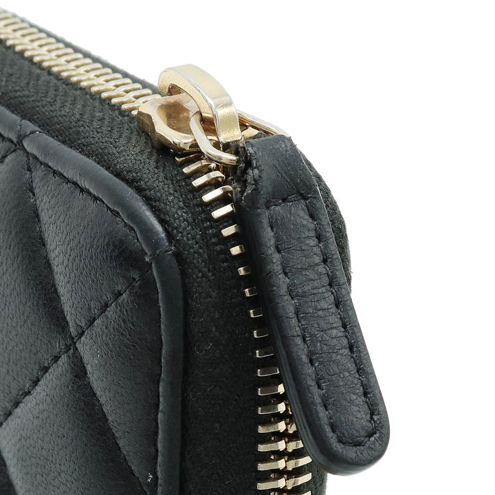 Top Quality Chanel Wallet Inner Logo Kittening Round Fassner Long Wallet Ram Skin Leather Black Black Silver Gold  AP0041