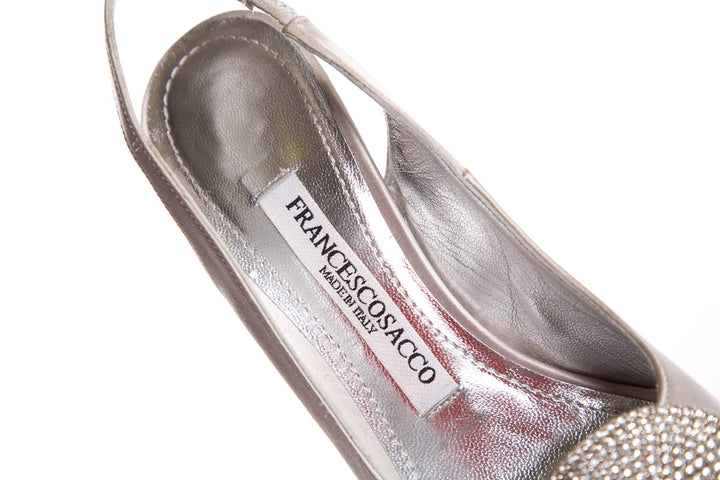 Francesco Russo Silver Platform Slingbacks SZ 39