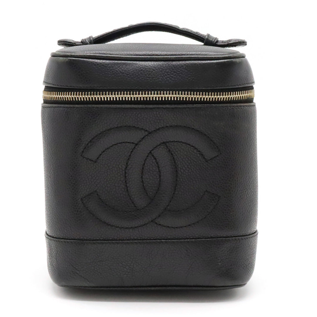 Top Quality Chanel Top Quality Chanel Caviar S Cocomark Vanity Bag Handbag Cosmetic Bag Cosmetic Leather Black Gold  A01998