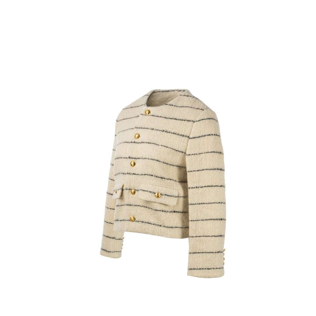 Top Quality Celine size 34 Chasseur Striped Evening Jacket wool / polyamide cream / black