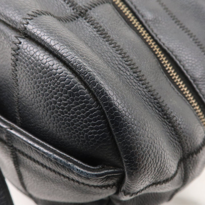 Top Quality Chanel Chocolate Bar Caviar Skin Boston Bag Black A26135