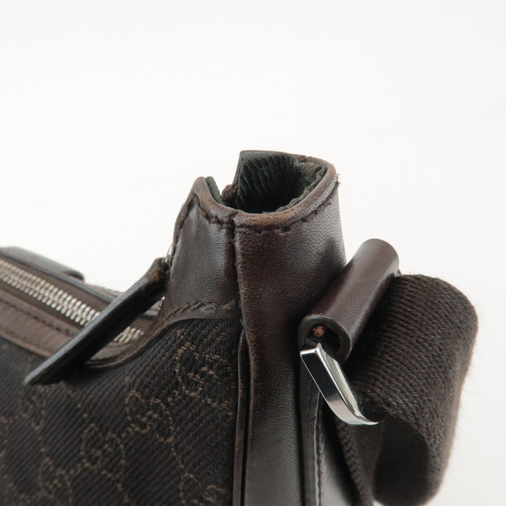GUCCI GG Denim Leather Shoulder Bag Crossbody Dark Brownk