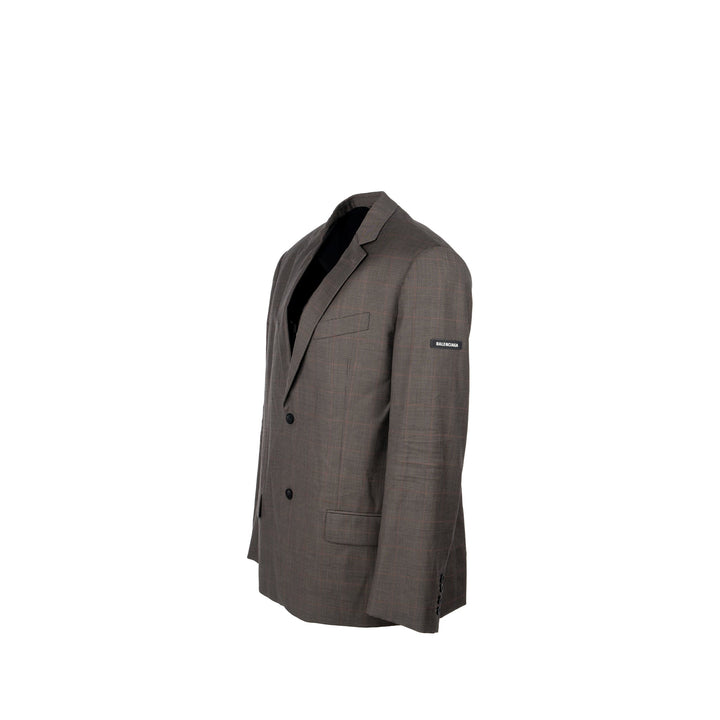Top Quality Balenciaga Size 42 Checked Single-Breasted Blazer Wool Dark Grey
