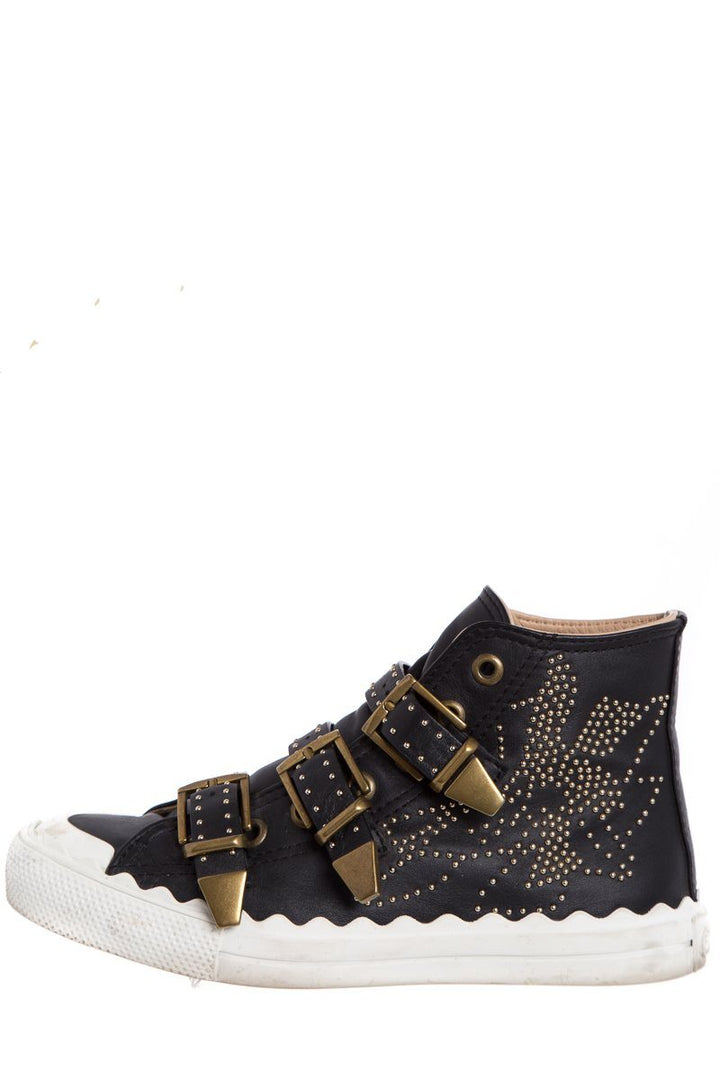 Chloé Black Leather Studded Buckle High-Top Sneakers SZ 37