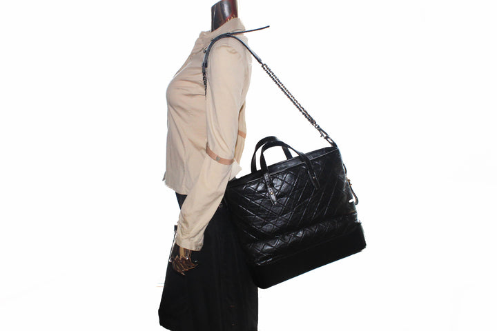Top Quality Chanel Black Aged Calfskin Quilted Large Gabrielle Shopping Tote