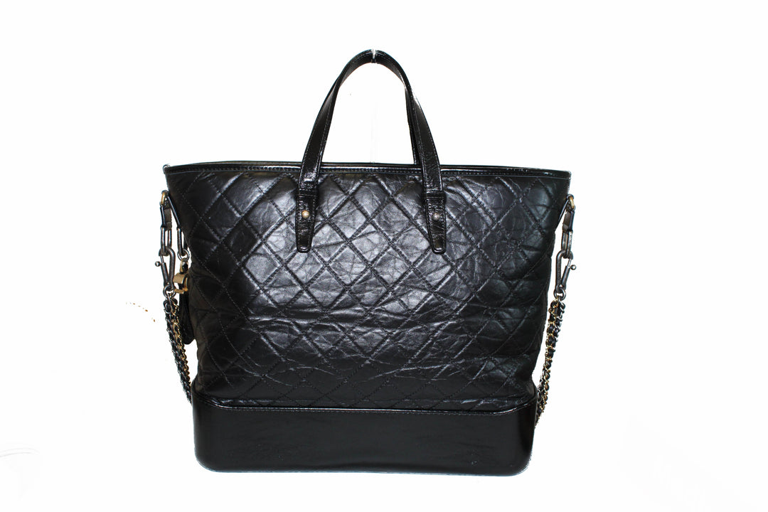 Top Quality Chanel Black Aged Calfskin Quilted Large Gabrielle Shopping Tote