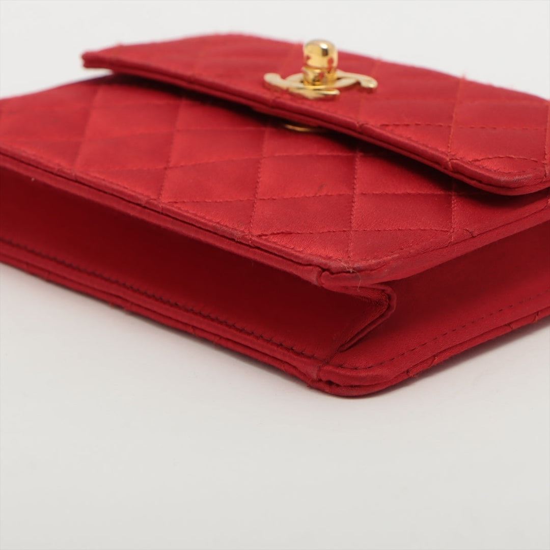 Top Quality Chanel Mini Matrasse Satin Chain Shoulder Bag Red Gold  1st