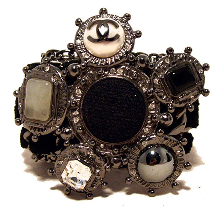 Chanel Black Wool and Gunmetal limited Edition Charm Bracelet