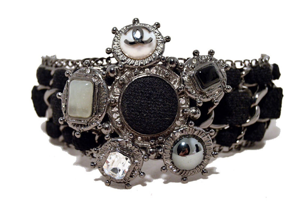 Chanel Black Wool and Gunmetal limited Edition Charm Bracelet