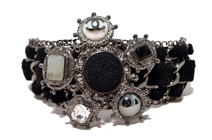 Chanel Black Wool and Gunmetal limited Edition Charm Bracelet