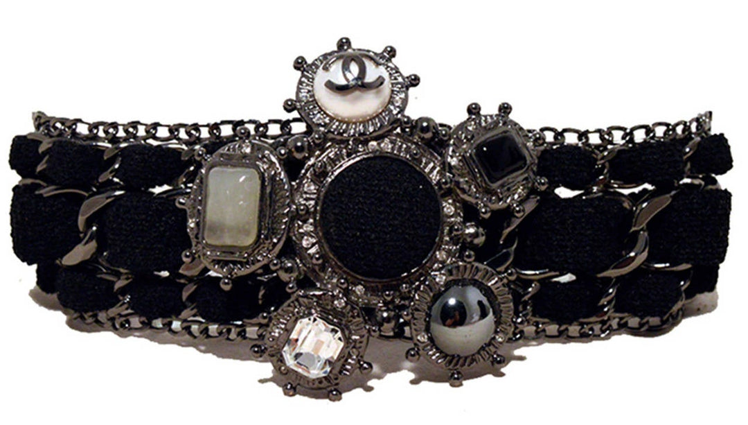 Chanel Black Wool and Gunmetal limited Edition Charm Bracelet