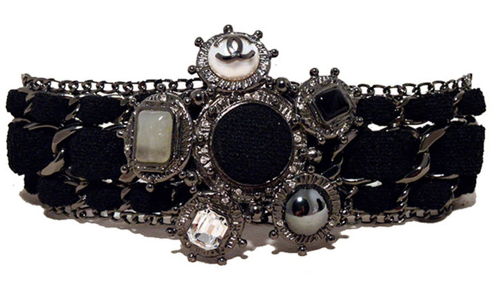 Chanel Black Wool and Gunmetal limited Edition Charm Bracelet