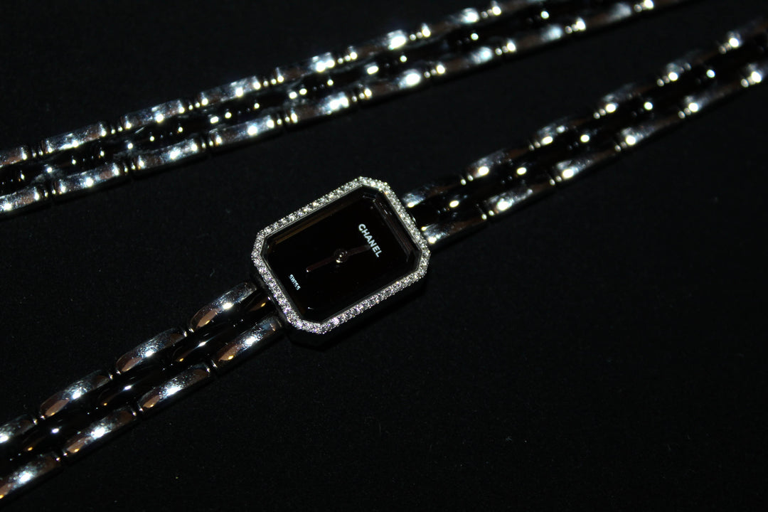 Top Quality Chanel  Triple Row Steel & Black Ceramic with Diamonds Premie're Mini Watch