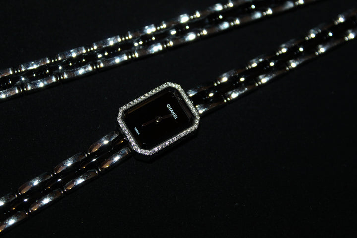 Top Quality Chanel  Triple Row Steel & Black Ceramic with Diamonds Premie're Mini Watch