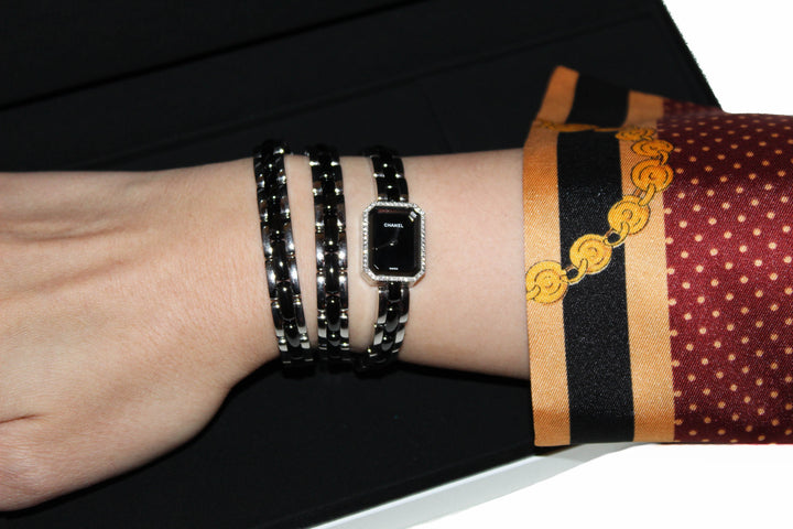 Top Quality Chanel  Triple Row Steel & Black Ceramic with Diamonds Premie're Mini Watch