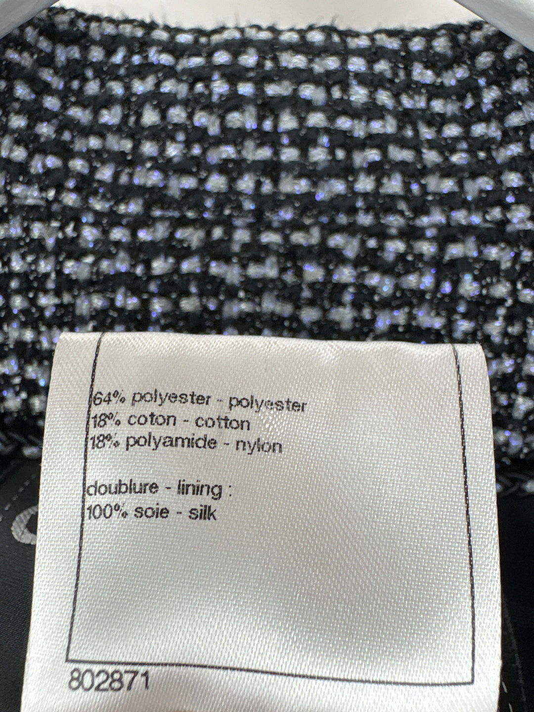 Top Quality Chanel Black & Grey Metallic Tweed Curved Hem Jacket with Ruthenium CC Button Detail FR 36 (UK 8)