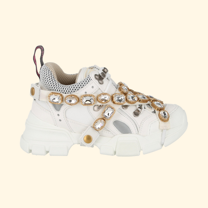 Gucci Flashtrek Chunky Leather Sneakers, White, Brand New