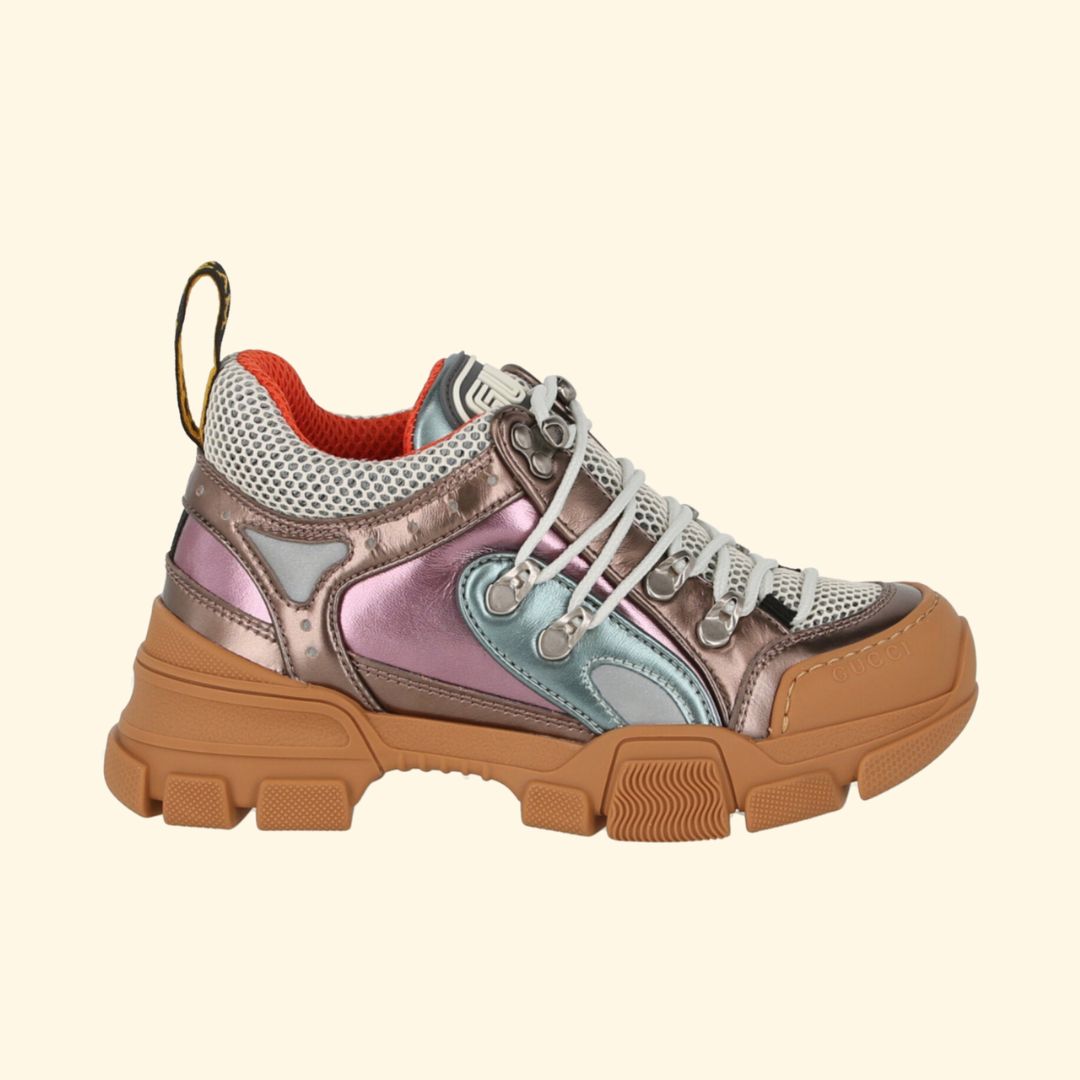 Gucci Flashtrek Metallic Leather Sneakers, Brand New