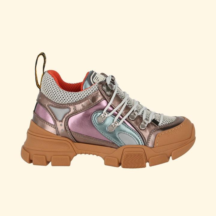 Gucci Flashtrek Metallic Leather Sneakers, Brand New