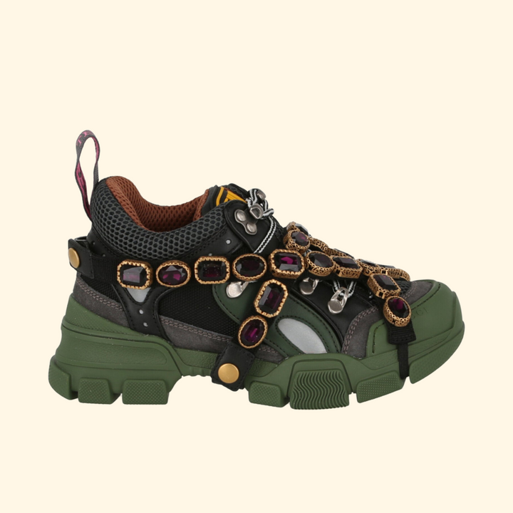 Gucci Flashtrek Chunky Leather Sneakers, Green, Brand New