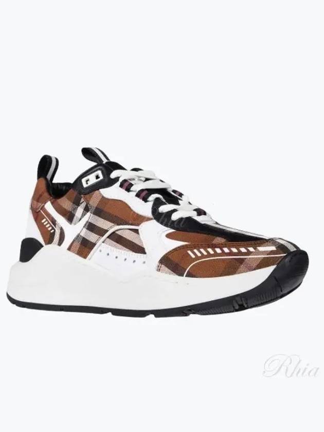 Burberry Vintage Check Cotton Leather Low Top Sneakers Brown