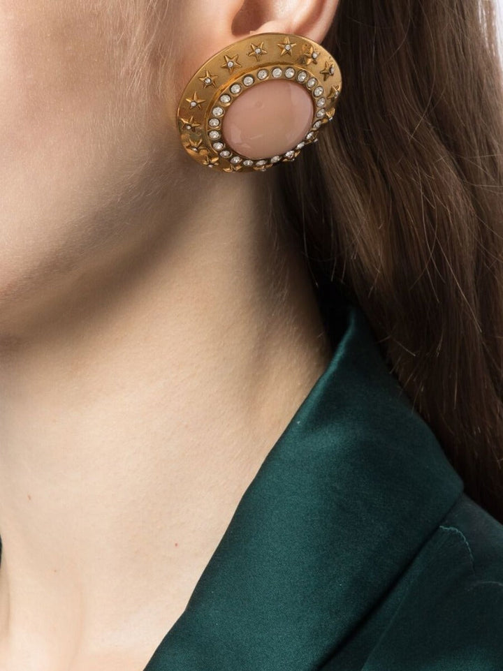 Chanel Coral Cabochon Rhinestone Earrings