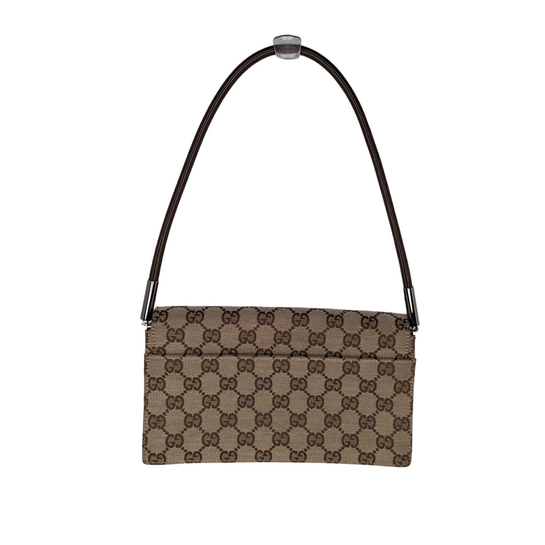 Gucci Vintage Monogram Pochette Flap Shoulder Bag Brown