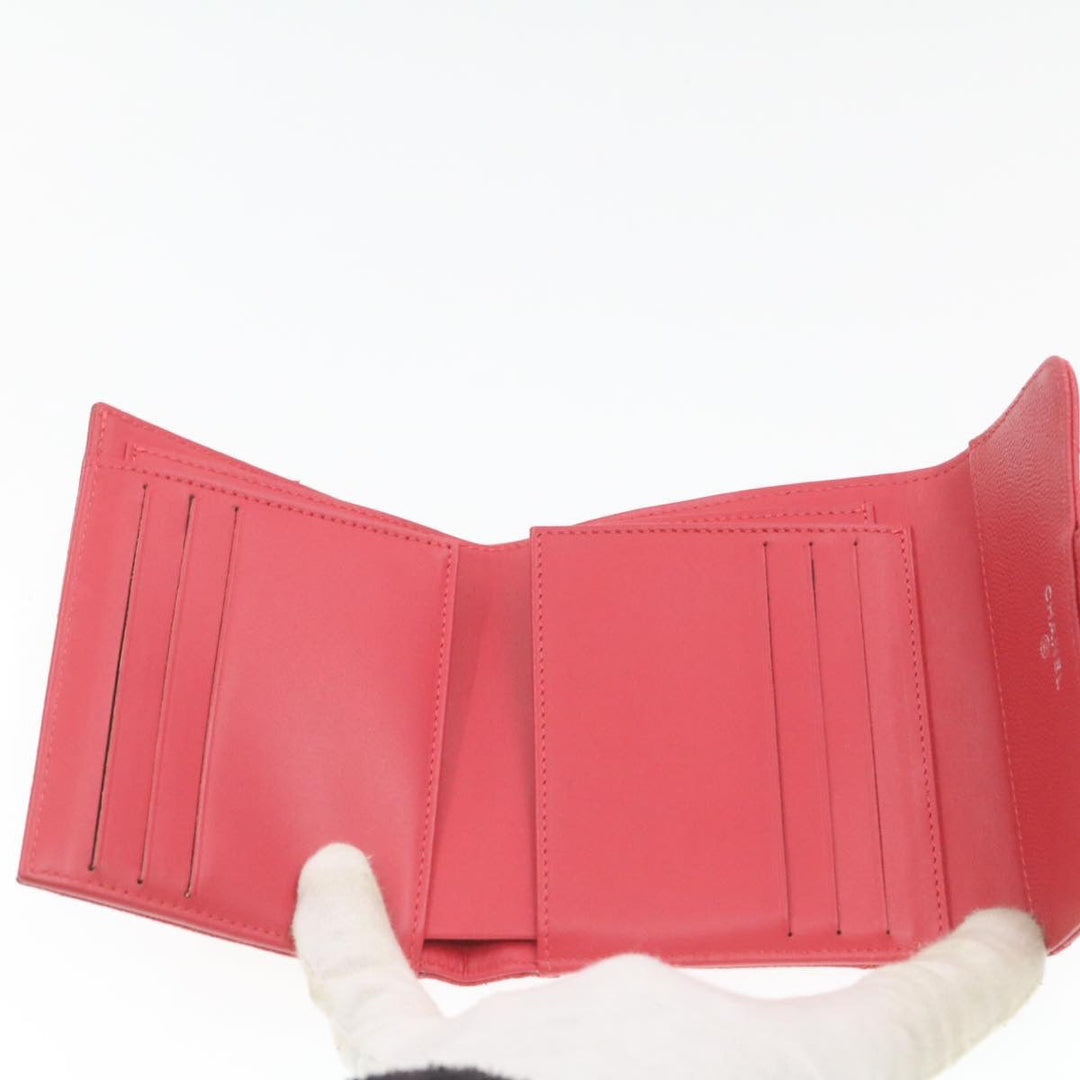 Top Quality Chanel Caviar Skin Matelasse Wallet Pink Red CC Auth 18734A