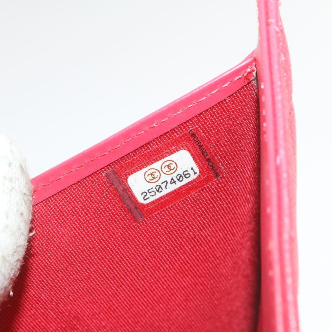 Top Quality Chanel Caviar Skin Matelasse Wallet Pink Red CC Auth 18734A