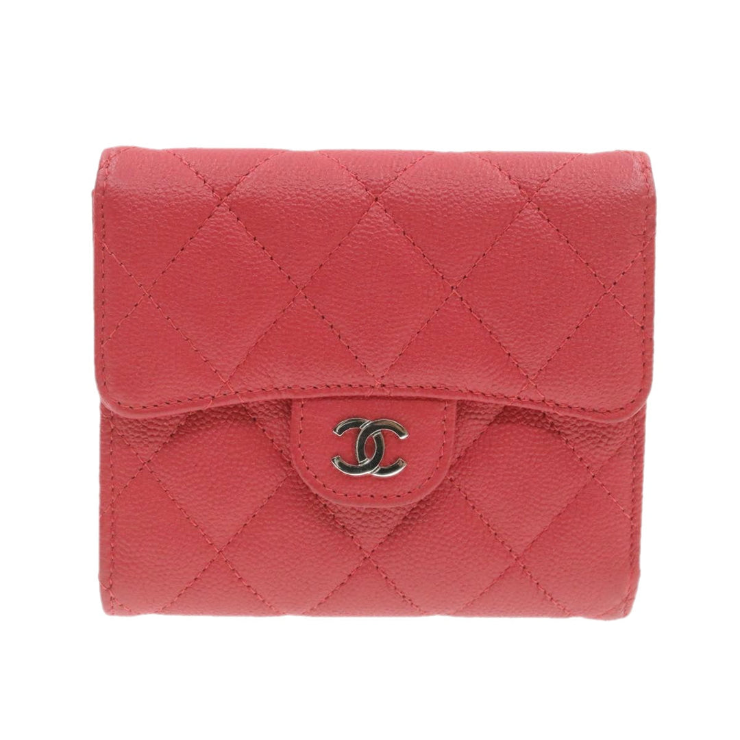 Top Quality Chanel Caviar Skin Matelasse Wallet Pink Red CC Auth 18734A