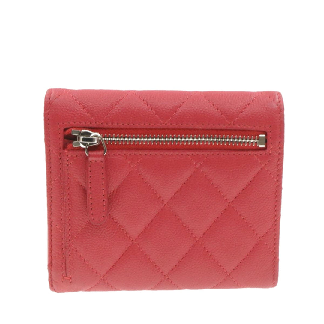 Top Quality Chanel Caviar Skin Matelasse Wallet Pink Red CC Auth 18734A