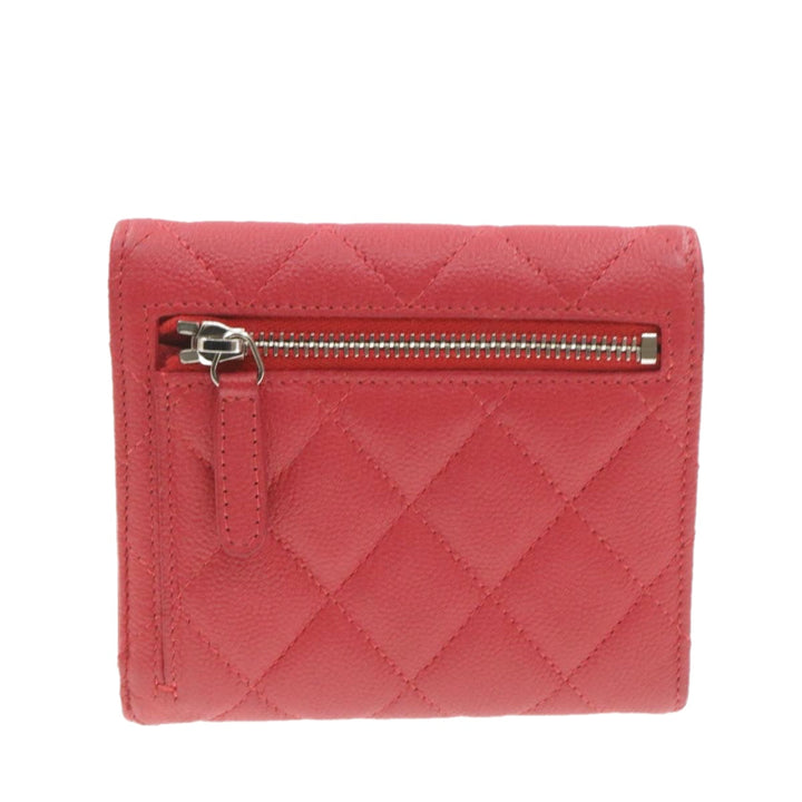 Top Quality Chanel Caviar Skin Matelasse Wallet Pink Red CC Auth 18734A