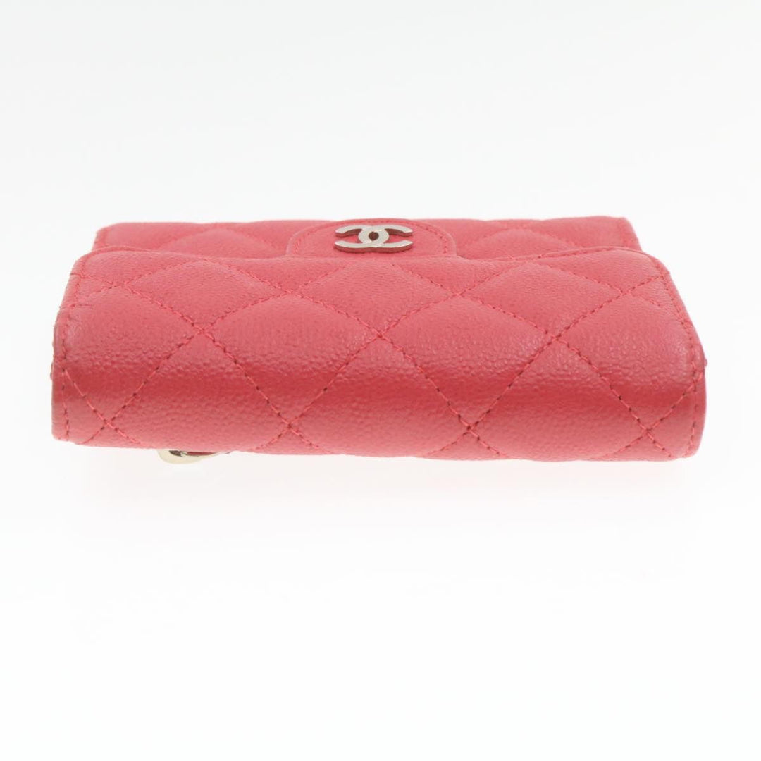 Top Quality Chanel Caviar Skin Matelasse Wallet Pink Red CC Auth 18734A