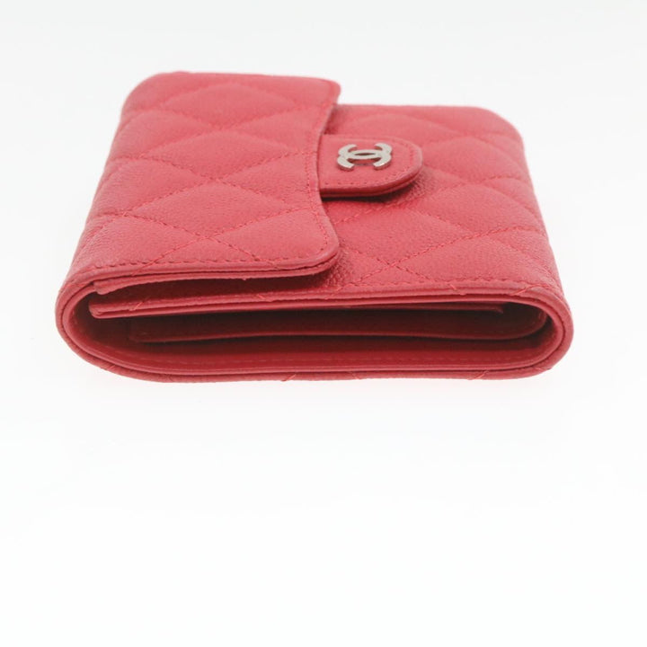 Top Quality Chanel Caviar Skin Matelasse Wallet Pink Red CC Auth 18734A