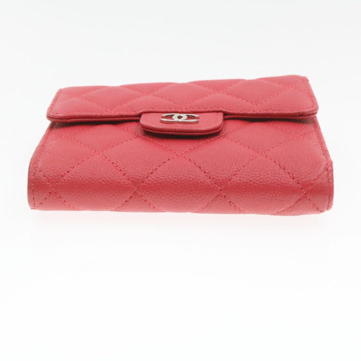 Top Quality Chanel Caviar Skin Matelasse Wallet Pink Red CC Auth 18734A