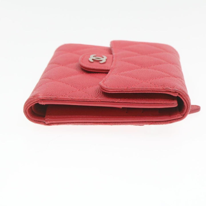 Top Quality Chanel Caviar Skin Matelasse Wallet Pink Red CC Auth 18734A
