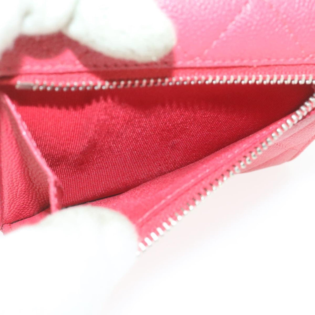 Top Quality Chanel Caviar Skin Matelasse Wallet Pink Red CC Auth 18734A