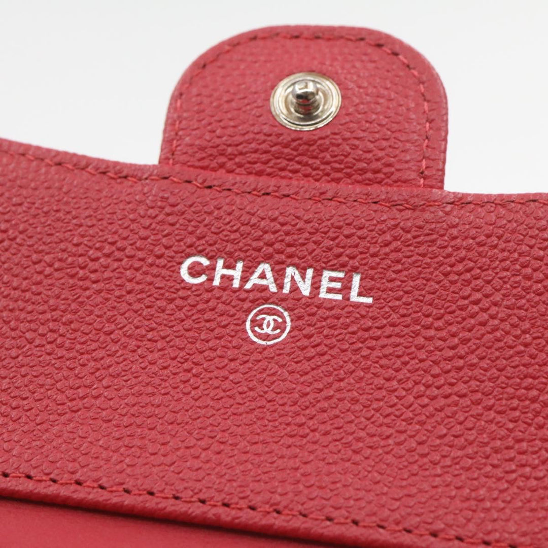 Top Quality Chanel Caviar Skin Matelasse Wallet Pink Red CC Auth 18734A