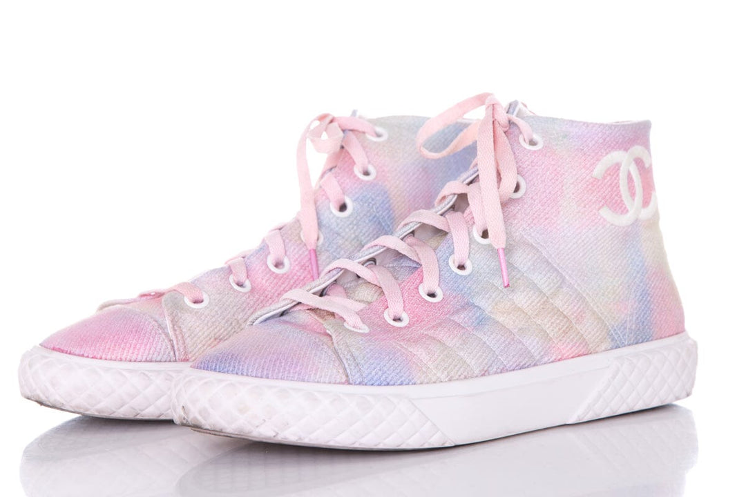 Chanel Multicolor Canvas Tie Dye High Top Sneakers SZ 39.5