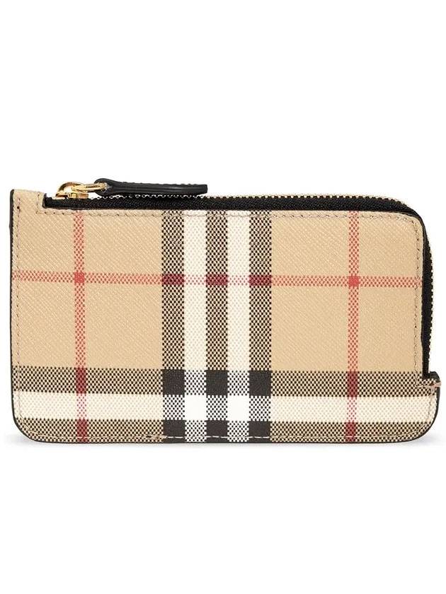 Burberry Check Pattern Half Zipper Card Wallet Archive Beige