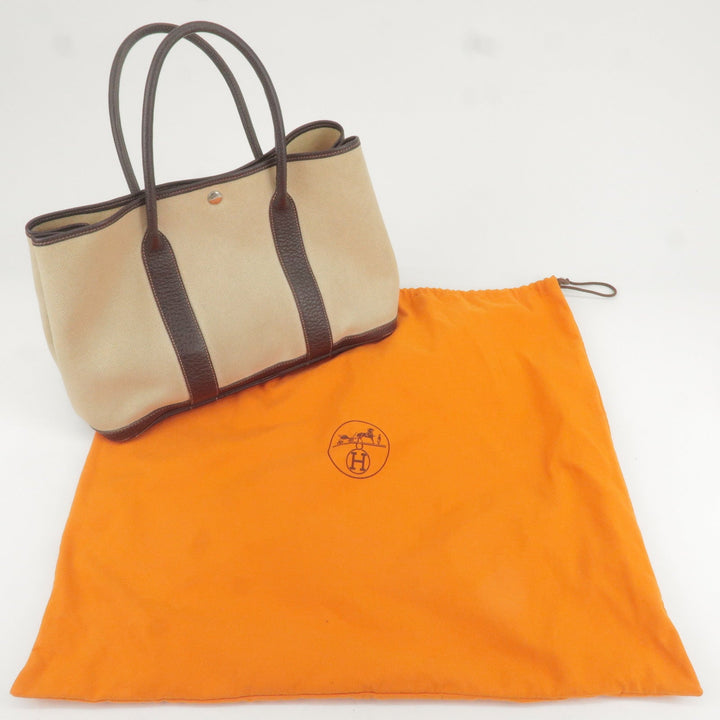 Hermes Canvas Leather Garden Party PM Tote Bag Beige G Stamp