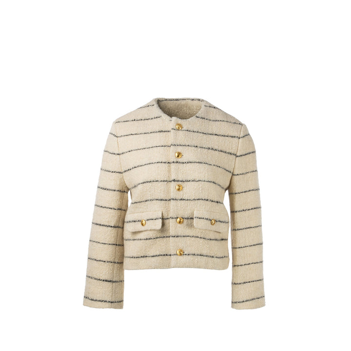 Top Quality Celine size 34 Chasseur Striped Evening Jacket wool / polyamide cream / black