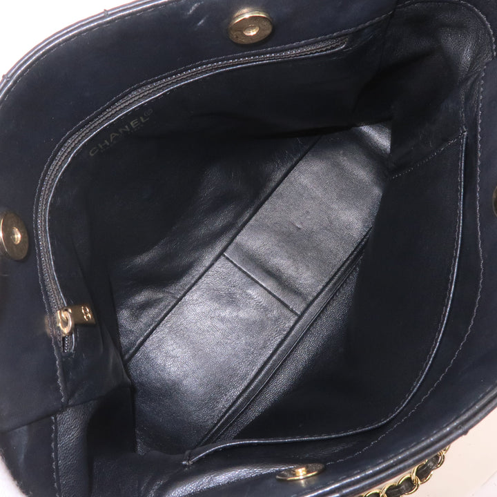 Top Quality Chanel Chocolate Bar Lamb Skin Chain Tote Bag Black A17859
