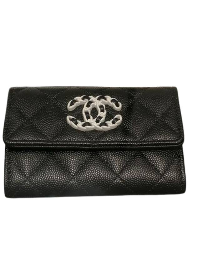 Caviar Flap Card Wallet Black Chanel
