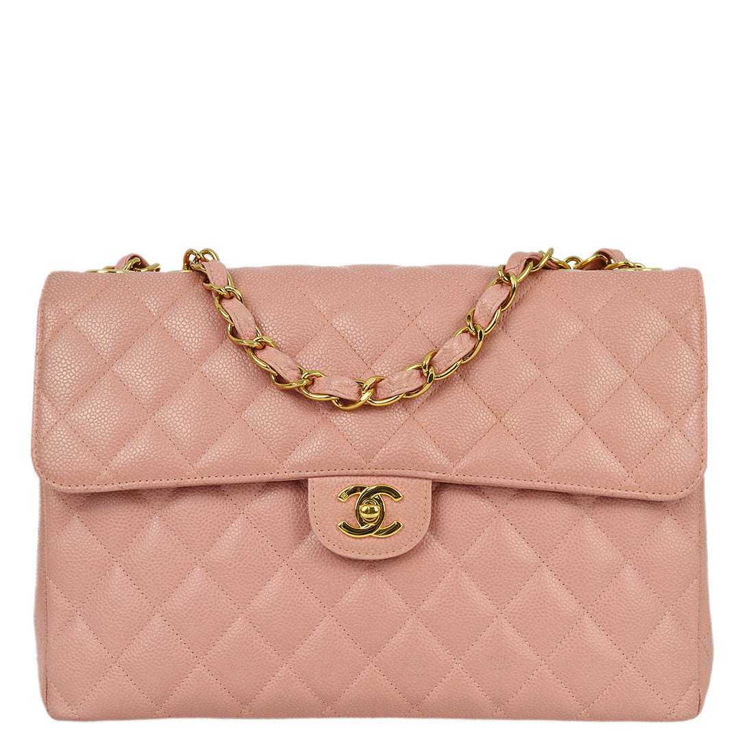 Top Quality Chanel 2003-2004 Pink Caviar Jumbo Classic Flap Shoulder Bag