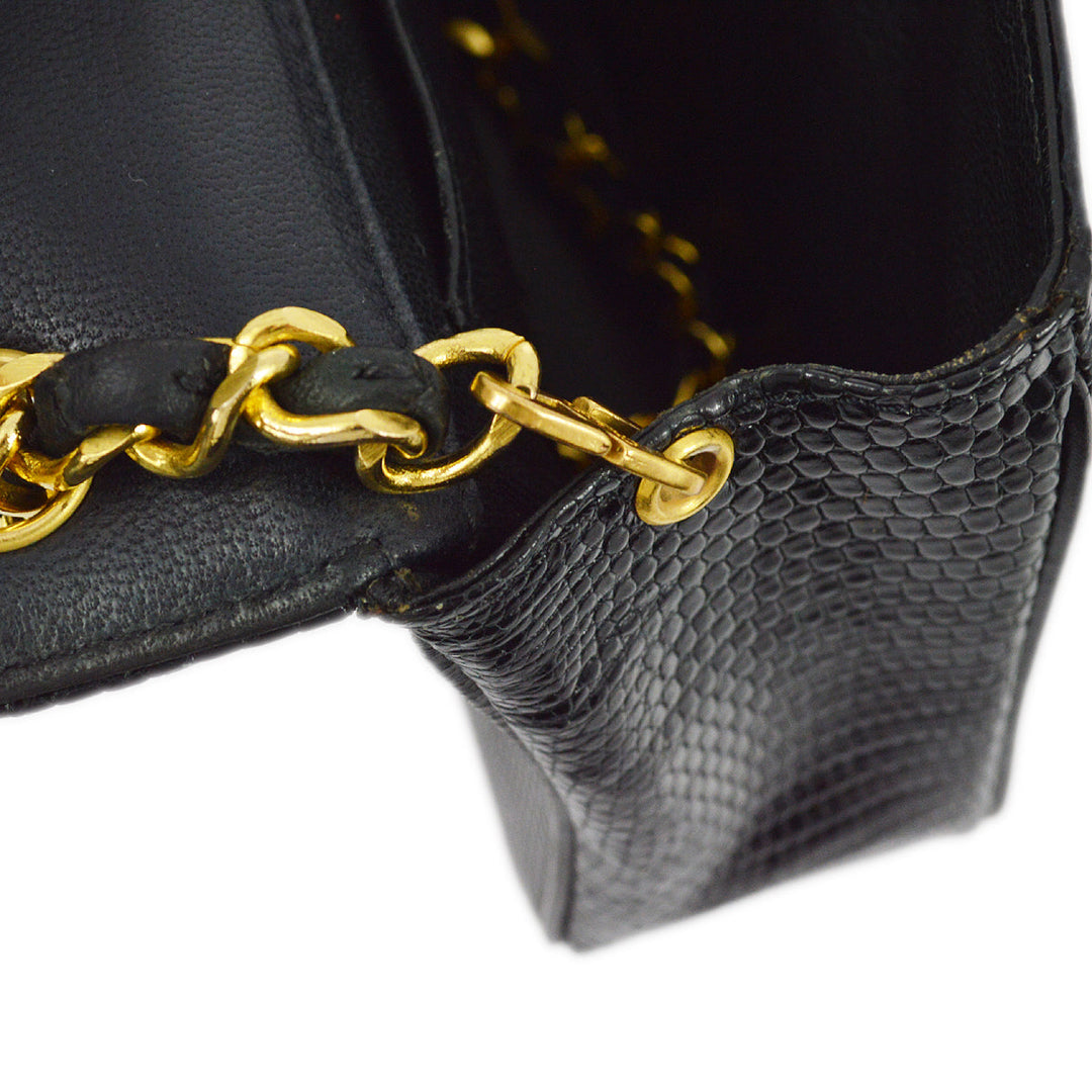 Top Quality Chanel 1989-1991 Black Lizard Chain Shoulder Bag