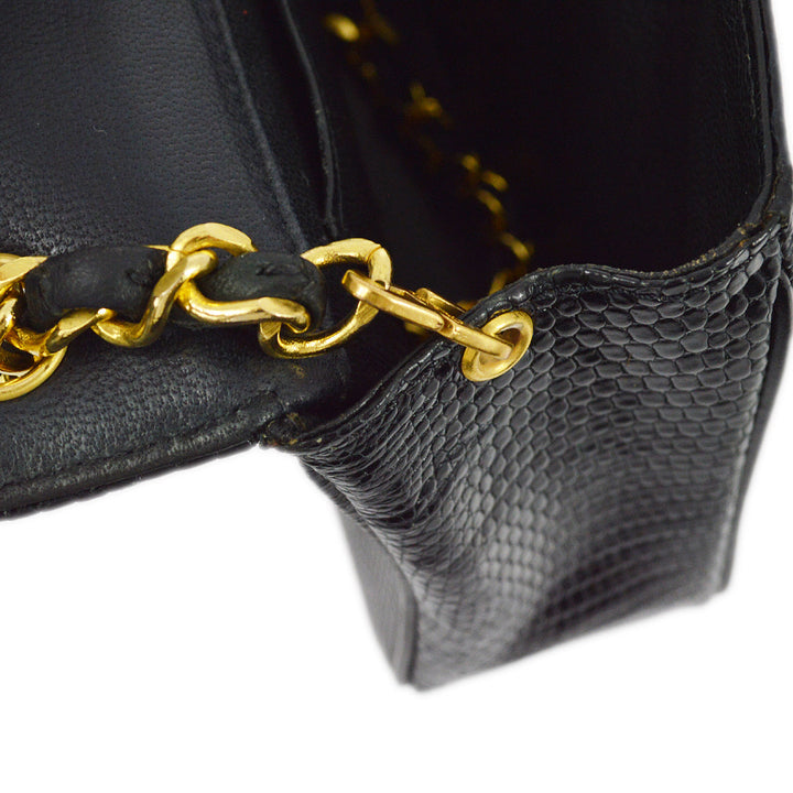 Top Quality Chanel 1989-1991 Black Lizard Chain Shoulder Bag